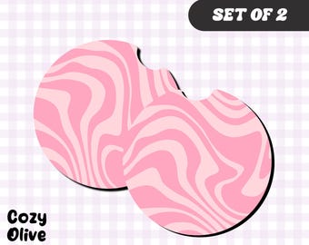 Pink Groovy Swirl Car Coasters
