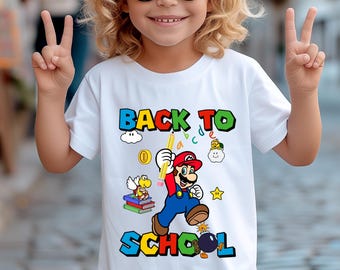 Back to School T-Shirt for Kids, First Day of School Outfit, Girl & Boy School Outfit, Super Mario Style Funny Tee, Gamer Kids Shirt