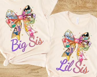 Big Sis Lil Sis Shirts, Custom Matching Sister Outfits, Disney Princess Birthday Gift