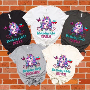 Personalized Unicorn Birthday Girl Shirt, Family Matching Shirts, Birthday Girl’s Mama Dada Sister Brother Outfits, Custom Unicorn Party Tee