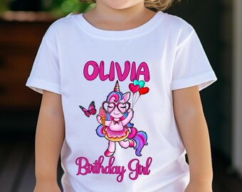 Camiseta personalizada de unicornio para cumpleaños de niña, camisetas familiares a juego, trajes de mamá, papá, hermana, hermano para cumpleañera, camiseta personalizada de fiesta de unicornio