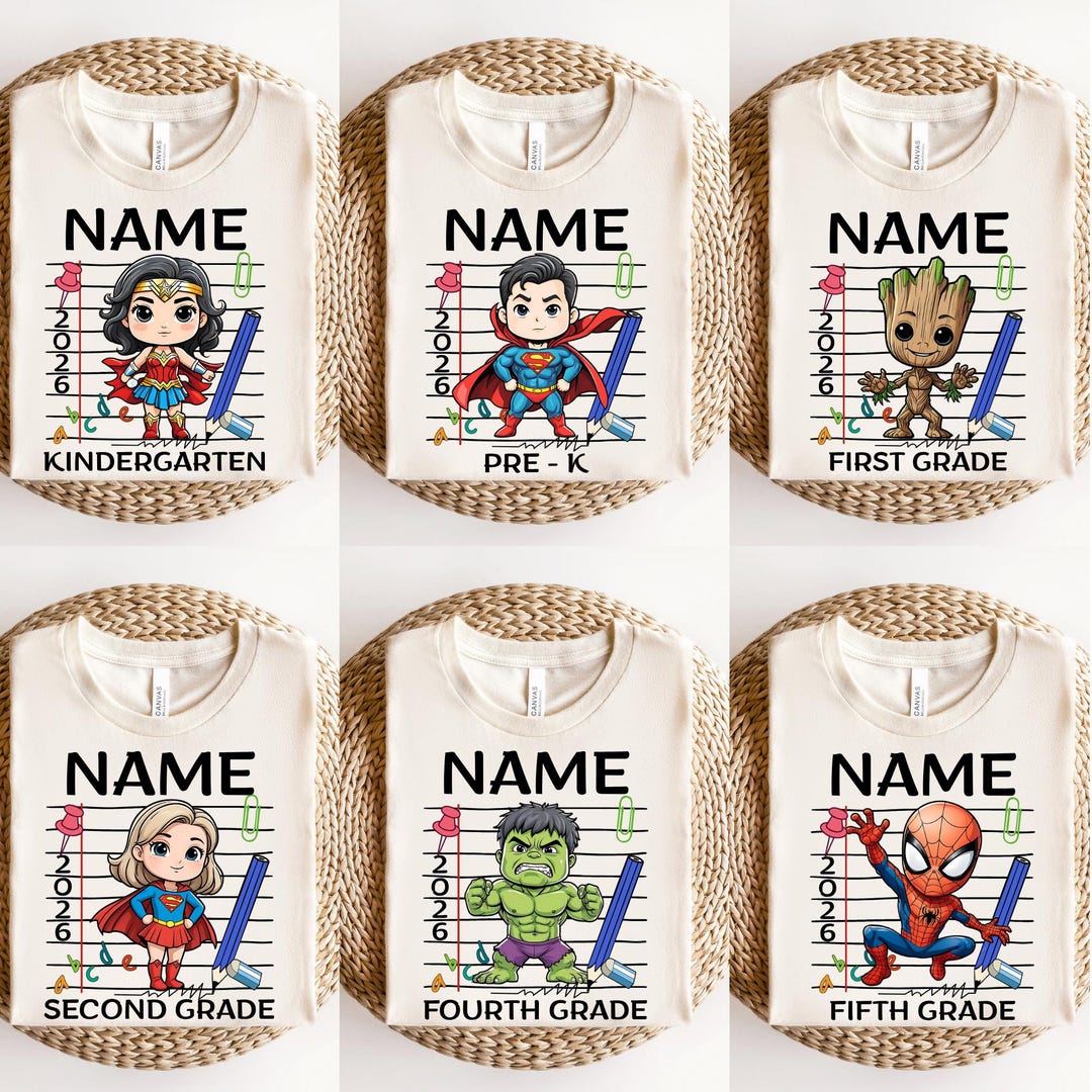 Personalized Back to School Kids Superhero Shirt with Name, First Day of School Outfit, An
