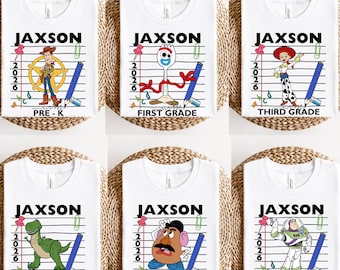 Personalized Back to School Kids ToyStory Shirt with Name, First Day of School Outfit, Any Grade Shirt, Girl & Boy School Outfit