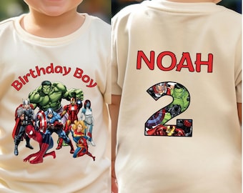 Custom Superheros Birthday Shirt for Kids, Personalized Name & Age, Fun Birthday Party Outfit for Boys, Matching Family Option Available