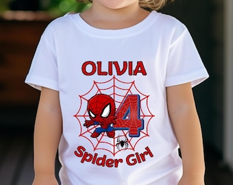Personalized Spider Girl Birthday Shirt, Custom Superhero Tee for Girls, Spidey Party Outfit Gift
