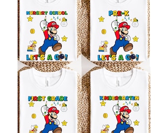 Personalized Mario Back to School Shirt, All Grade Let's-a Go Tee, Custom School Party Outfit for Kids