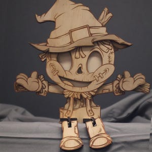 Spaventapasseri di Halloween Carino autunno autunno seduto Spaventapasseri Facile da montare File di taglio laser di Halloween Compensato da 3 mm Incisione laser Divertenti mestieri