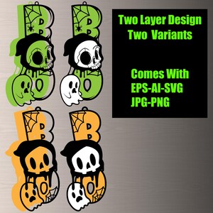 Happy Halloween Ghost Boo-teken, met Magere Hein, spook, spin, Halloween lasergesneden bestanden, Glowforge, Xtool, Halloween decoratie ambachten