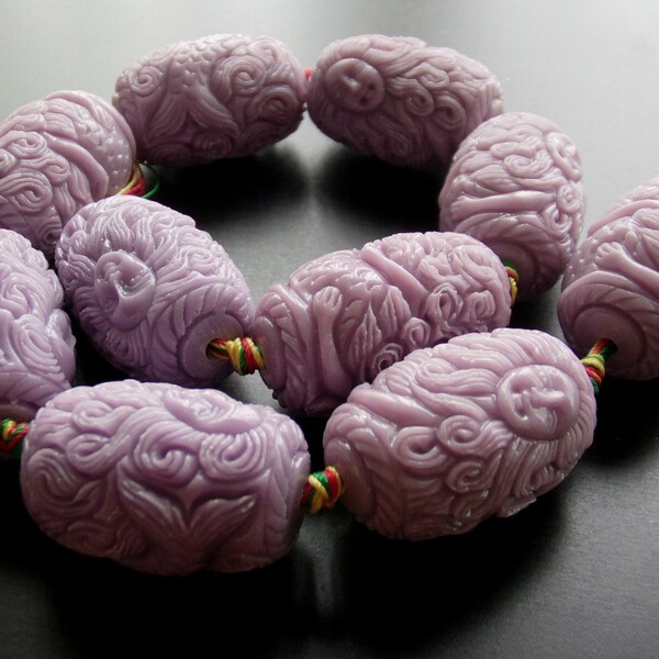 Lavender Carved Magnesite Barrel Nuggets- 22x34mm- last 5 left