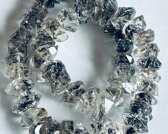 Moss Rutile Herkimer Diamond Quartz, Diamond Quartz, Mineral- 10-15mm- 16 inch- Full strand