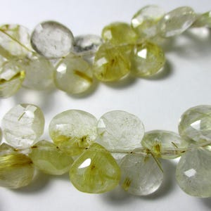 Golden Rutilated Quartz faceted heart briolette- 8mm- 2 pairs