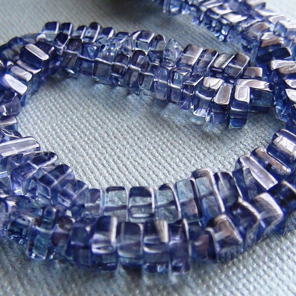 Blue quartz smooth polished flat square heishi beads- 4-5mm- 4.5 inch
