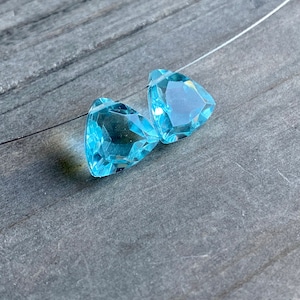 Sky Blue Hydro Quartz faceted trillion cut stone- 8mm- 2 Pairs