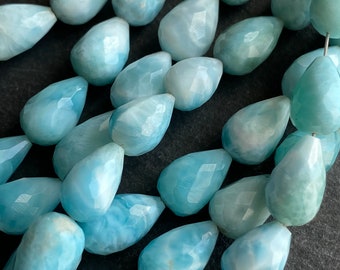 Natural Larimar faceted drop briolette- 8x10mm- 2 Pairs