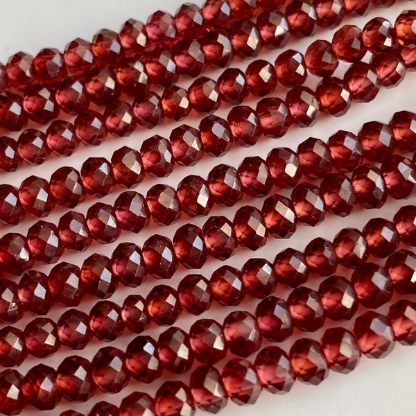 Mozambique Red Garnet faceted roundel- 4mm- 6 inch