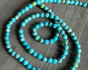 Natural Turquoise faceted round beads- 3mm- 7 inch