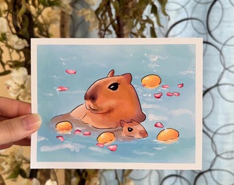 Cute Capybara Art Print | Mama and Baby