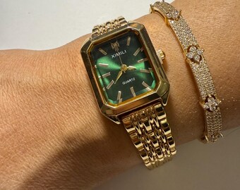Seiko Rare Vintage Mechanical Ladies Watch Green Dial Gold Bracelet 1970’s Vintage 1970s Seiko Ladies Mechanical Gold Tone Watch Green  main image 2