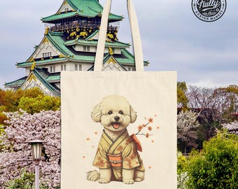 Poodle Rustic Cozy Canvas Tote Bag - Japanese Traditional Kimono Sakura New years Gift! | Perfect Gift for Dog Lovers!