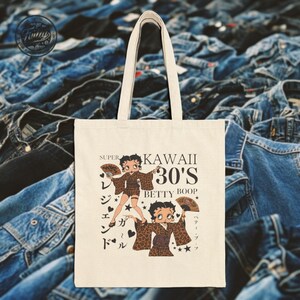 "Betty Boop ""Super kawaii Legend Girl"" Baumwoll-Canvas-Tasche - Einzigartiges Geschenk im Vintage-Stil für jeden Anlass!" Geburtstagsgeschenk, Reisen, Einkaufen.