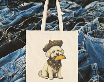 Mexican Poodle Vintage print Canvas Tote Bag - Mexican Traditional Style, Traveling , shopping  | Perfect Gift for Dog Lovers!