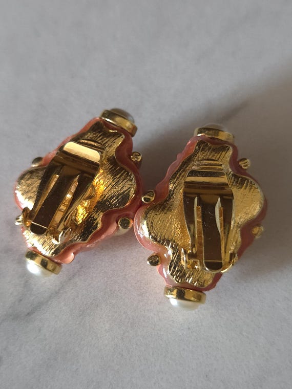 Kenneth Jay Lane KJL Coral Orange Conical Shell C… - image 5