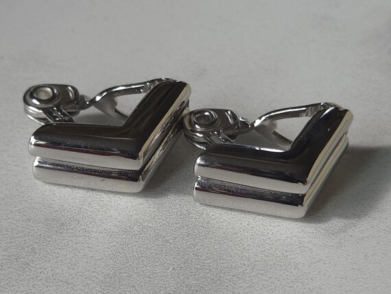 Monet Geometric Silver Tone Angular Half Hoop Cli… - image 2