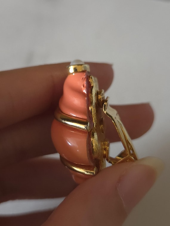 Kenneth Jay Lane KJL Coral Orange Conical Shell C… - image 7