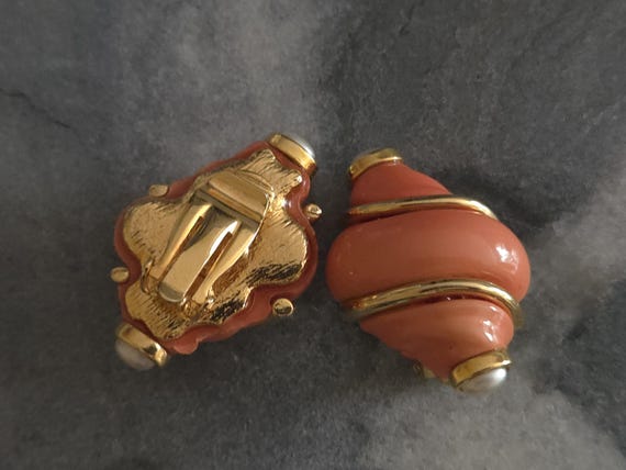 Kenneth Jay Lane KJL Coral Orange Conical Shell C… - image 3