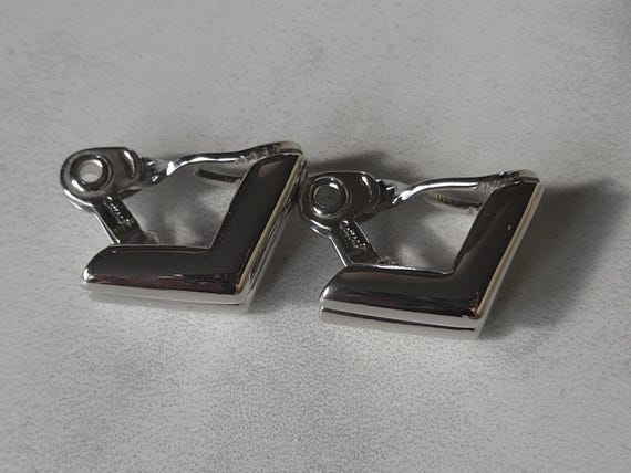 Monet Geometric Silver Tone Angular Half Hoop Cli… - image 3