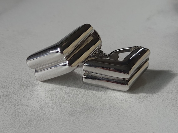 Monet Geometric Silver Tone Angular Half Hoop Cli… - image 1