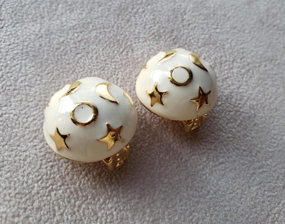 KJL Kenneth Jay Lane Signed Celestial Clip Earrin… - image 1