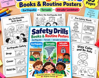 School Safety Drills PDF | Earthquake Tornado Lockdown Books & Routine Posters | 35 Printable Safety Pages