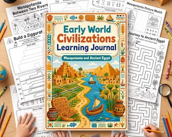 1st Grade Ancient Civilizations Worksheets | Mesopotamia & Ancient Egypt Learning Journal | 20 Page History Printable