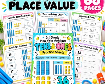 1st Grade Place Value Worksheets | 68-Page Math Activity Book | Tens & Ones Printable