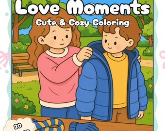 Love Moments Coloring Book for Couples, Cozy Romantic Coloring Pages, Cute Relationship Activity Book, Gift for Him or Her, 20 Pages