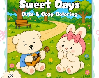 Sweet Days Cozy Coloring Book, 20 Page Printable Coloring Book, Cute Relaxing Coloring Pages, Cozy Self Care Gift