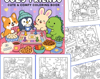 Coco Wyo Cozy Friends Coloring Book for Adults & Kids, 42 Cute Relaxation Pages, Instant Digital Download PDF, Fun Self-Care Activity