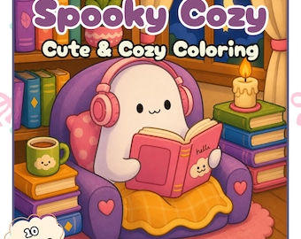 Spooky Cozy Coloring Book, Cute Halloween Coloring Pages, 10 Page Cozy Gothic Art, Relaxing Adult Coloring, Spooky Cute Printable