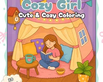 Cozy Girl Coloring Book, 10 Printable Cozy Coloring Pages, Cute Relaxing Digital Coloring Book