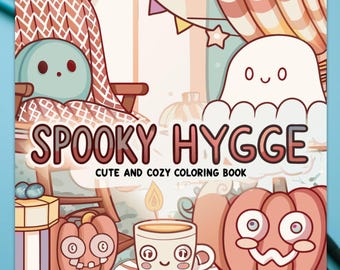 Spooky Hygge Coloring Book, Cute Halloween Ghosts (PDF Download)