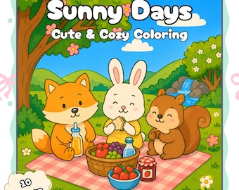 Sunny Days Cozy Coloring Book, Cute Fuzzy Animals Printable Coloring Pages, 10 Page Kids Activity Book, Animal Coloring PDF