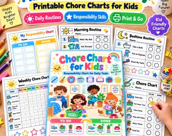 Printable Chore Chart for Kids PDF | Daily Routine & Responsibility Charts | Morning Bedtime Weekly Chores