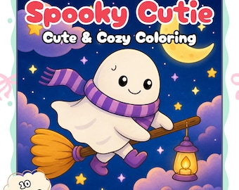 Spooky Cutie Coloring Book, Cozy Halloween Coloring Pages, Kawaii Ghosts & Pumpkins, Coco Wyo Style, Printable 10 Page Coloring Book