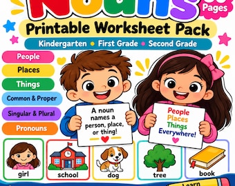 Nouns Worksheets PDF | 36 Printable Grammar Activities | Common Proper Singular Plural Pronouns | K-2
