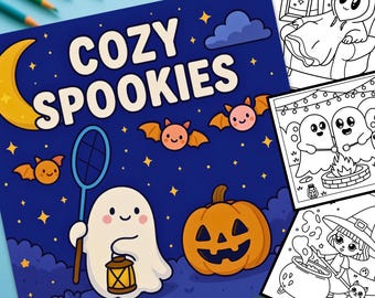 Halloween Coloring Pages, Cute Ghosts, Kids & Adults (PDF Download)