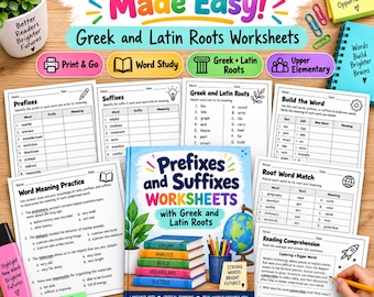 Prefixes and Suffixes Worksheets PDF | Greek & Latin Roots Word Study | Upper Elementary Vocabulary Practice