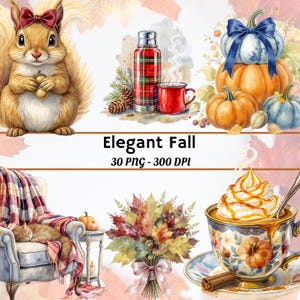 Watercolor Autumn House Clipart, Elegant Fall Clipart, Grandmillennial Fall Decor, Cozy Autumn Aesthetic, Digital Download