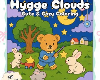 Hygge Clouds Cozy Coloring Book, 20 Printable Pages, Cute Cloud Coloring Pages, Relaxing Hygge Digital Coloring PDF