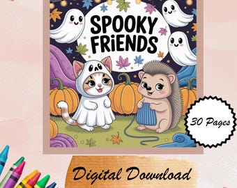 Spooky Cute Halloween Coloring Pages – Animal Friends, 30 Designs (Digital Download)